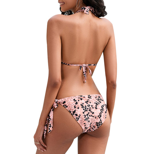 iSLASISIA Daisy Halterneck Triangle Bikini Set with Tie Back