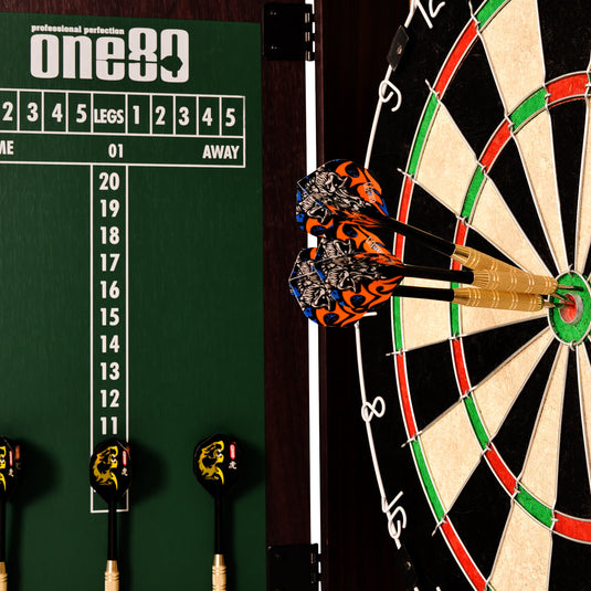 One80 All-in-One Dartboard Cabinet Set - Brown