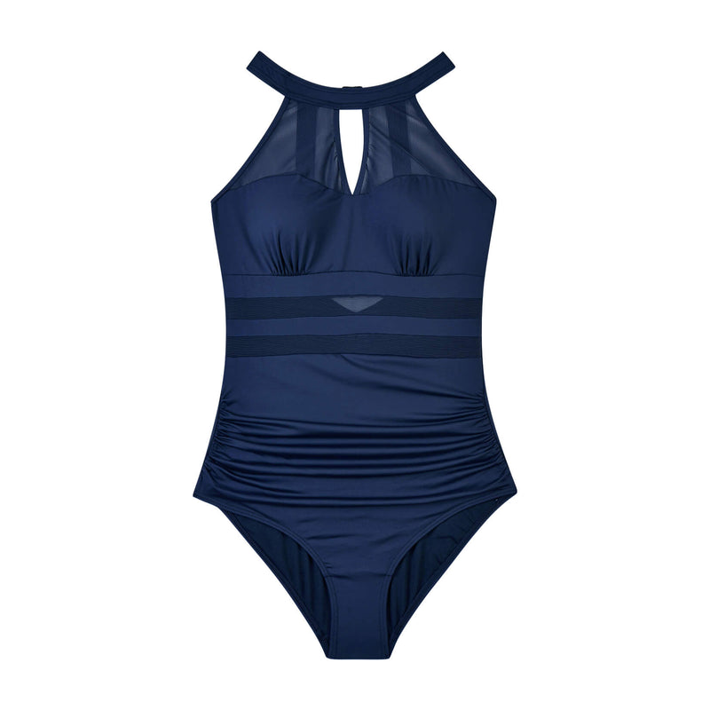 Load image into Gallery viewer, Navy Blue Cutout Mesh Swimsuit
