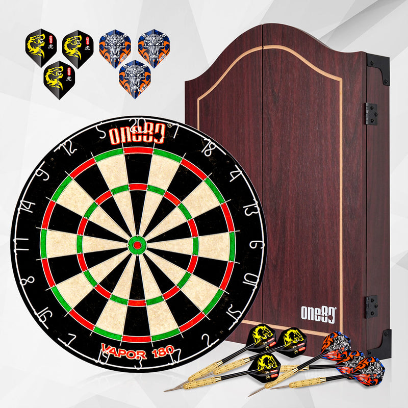 Laden Sie das Bild in Galerie -Viewer, One80 All-in-One Dartboard Cabinet Set - Brown
