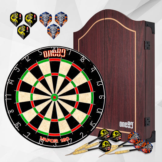 One80 All-in-One Dartboard Cabinet Set - Brown