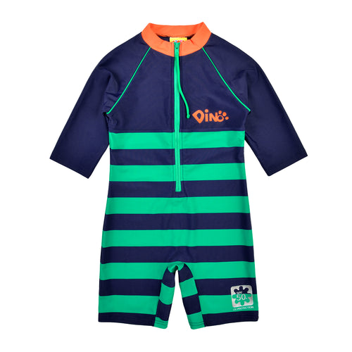 Boys one piece short sleeve zip up swimsuit