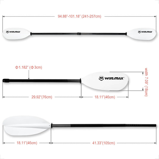 WIN.MAX Kajakpaddel für Erwachsene, verstellbar, weiß