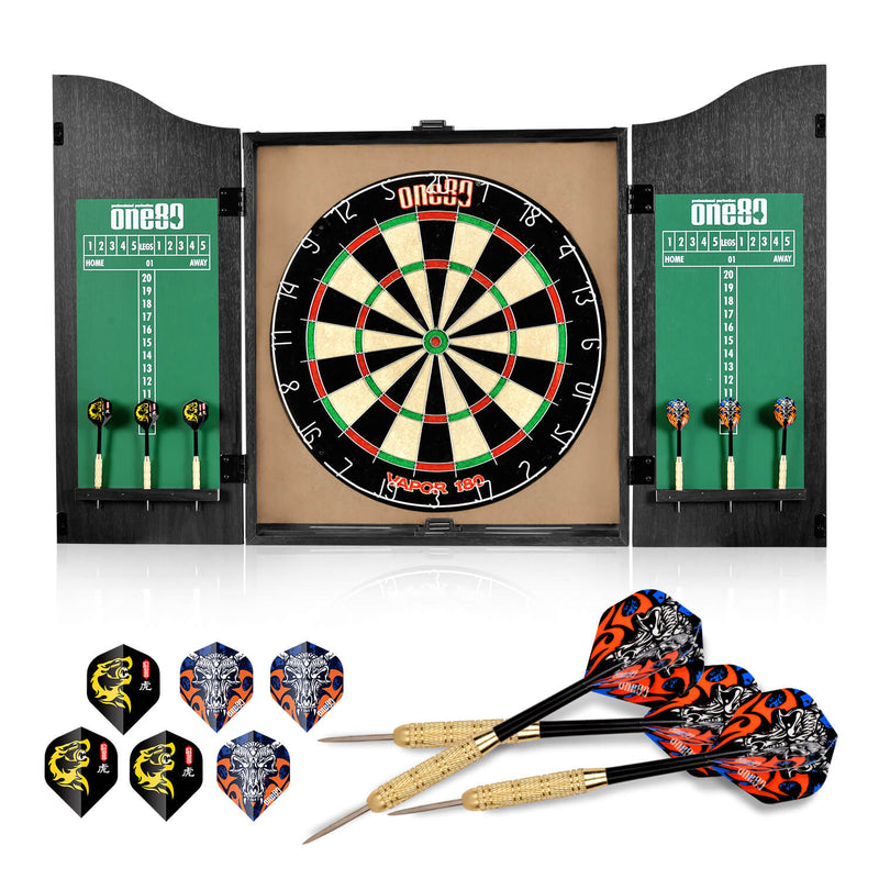 Laden Sie das Bild in Galerie -Viewer, One80 All-in-One Dartboard Cabinet Set - Black
