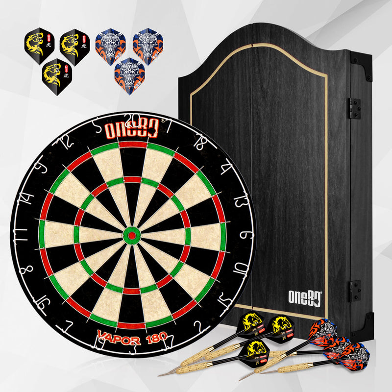 Laden Sie das Bild in Galerie -Viewer, One80 All-in-One Dartboard Cabinet Set - Black
