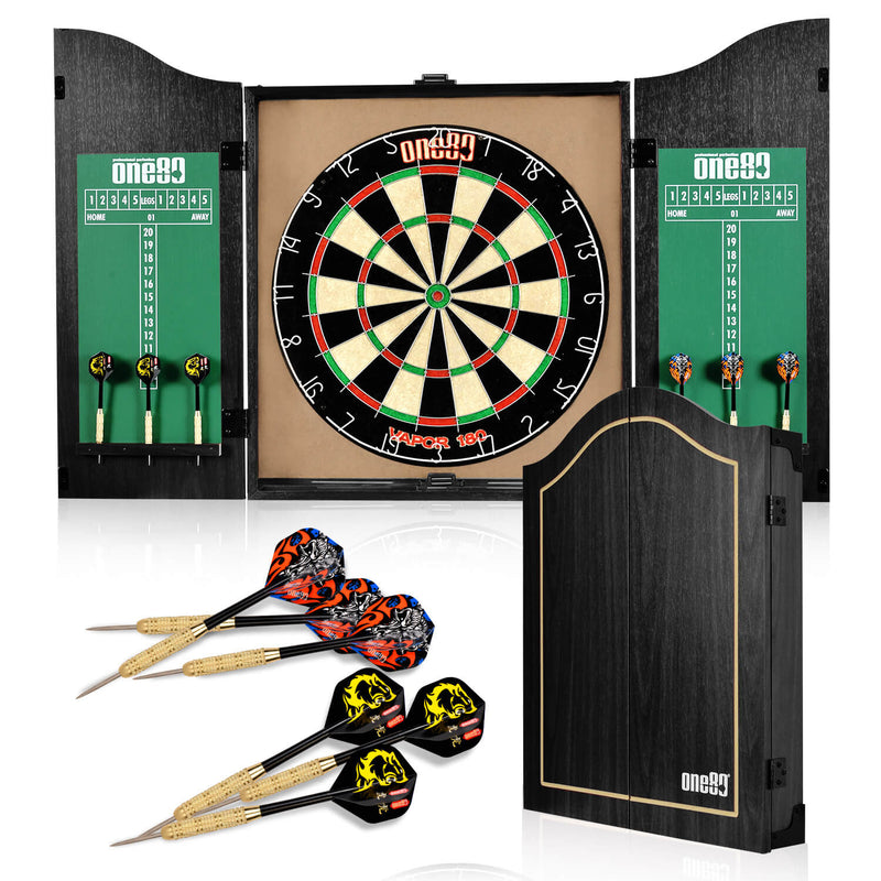 Laden Sie das Bild in Galerie -Viewer, One80 All-in-One Dartboard Cabinet Set - Black
