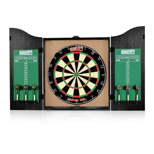 One80 All-in-One Dartboard Cabinet Set - Black