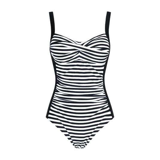 Striped tummy control one piece swimsuit