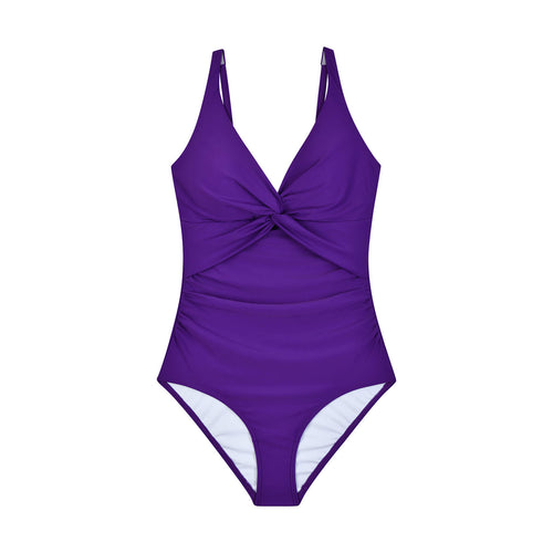 Traje de baño morado con control de barriga retorcido y escote pronunciado de WIN.MAX