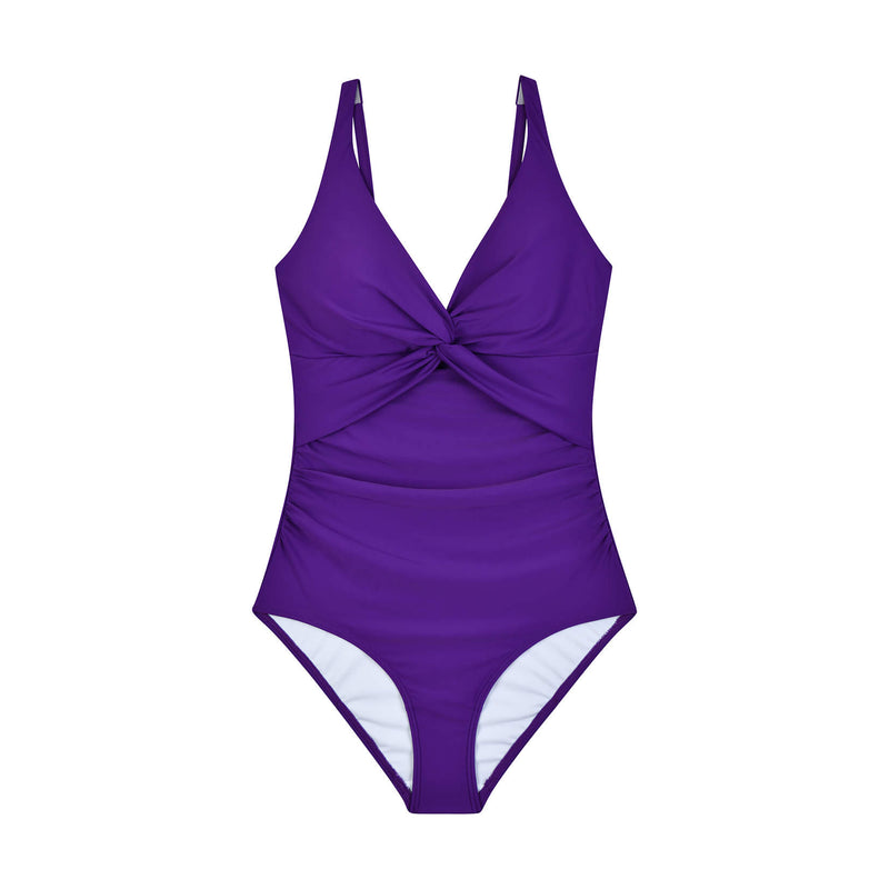 Cargue la imagen en el visor de la galería, Traje de baño morado con control de barriga retorcido y escote pronunciado de WIN.MAX
