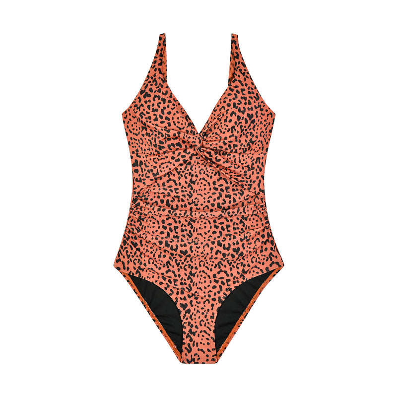 Load image into Gallery viewer, Leopard print swimsuit with plunging neckline
