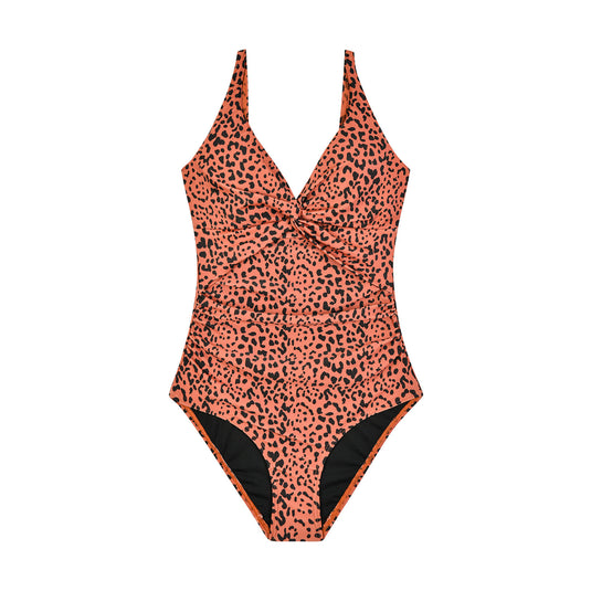 Leopard print swimsuit with plunging neckline