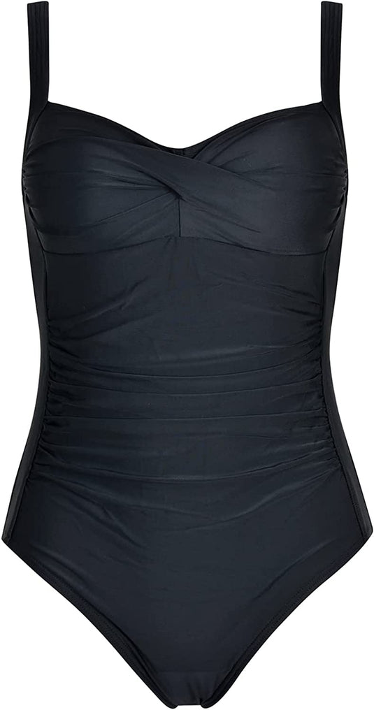 Traje de baño de una pieza con control de barriga fruncido en negro de WIN.MAX 