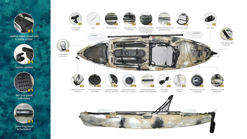 Cargue la imagen en el visor de la galería, WIN.MAX Kayak de pesca en río con velas y 1 remo combinado
