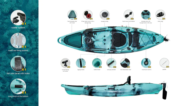 Cargue la imagen en el visor de la galería, WIN.MAX Walrus Kayak de pesca individual con 1 remo combinado
